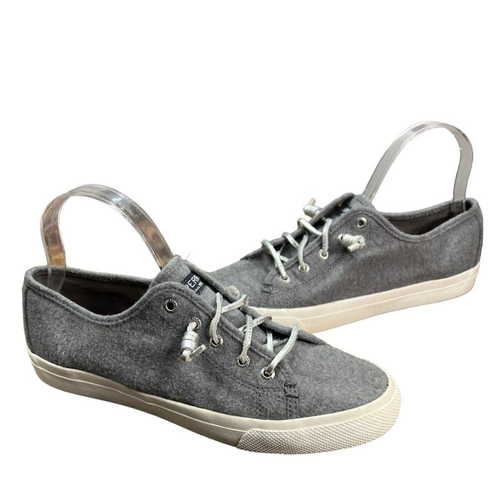 Sperry Top Sider Shoes Womens 9.5 M Gray Seacoast Wool Slip‎ On Lace Up Sneakers